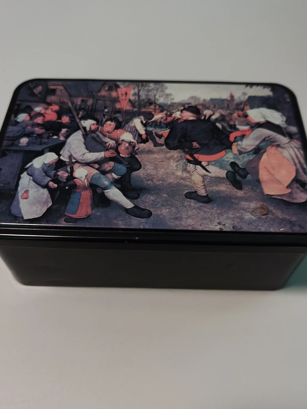 The Peasant Dance By Pieter Bruegel Vintage Black & Gold Tin Box Massilly France
